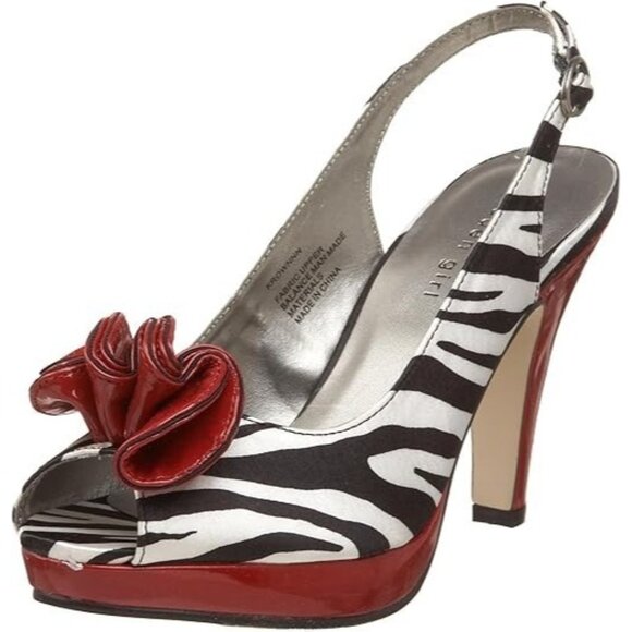 Steve Madden Madden Girl Krownnn Red Heels & Zebra Striped peep toe Slingbacks - Picture 1 of 13